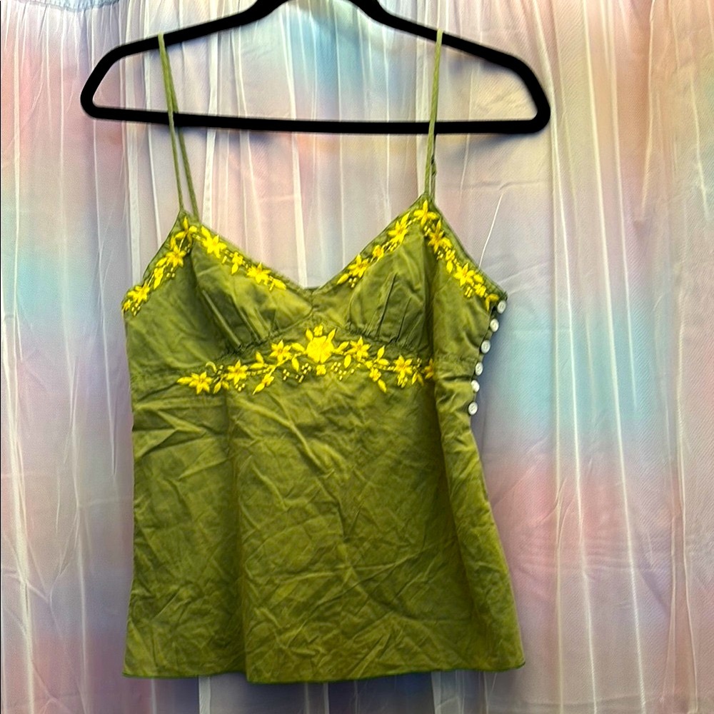 Lucky Brand Green Embroidered Sleeveless Camisole NWOT